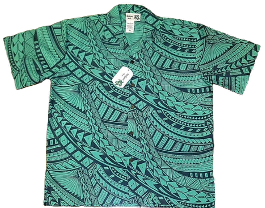 Mens Tribal Mint Green Aloha Shirt