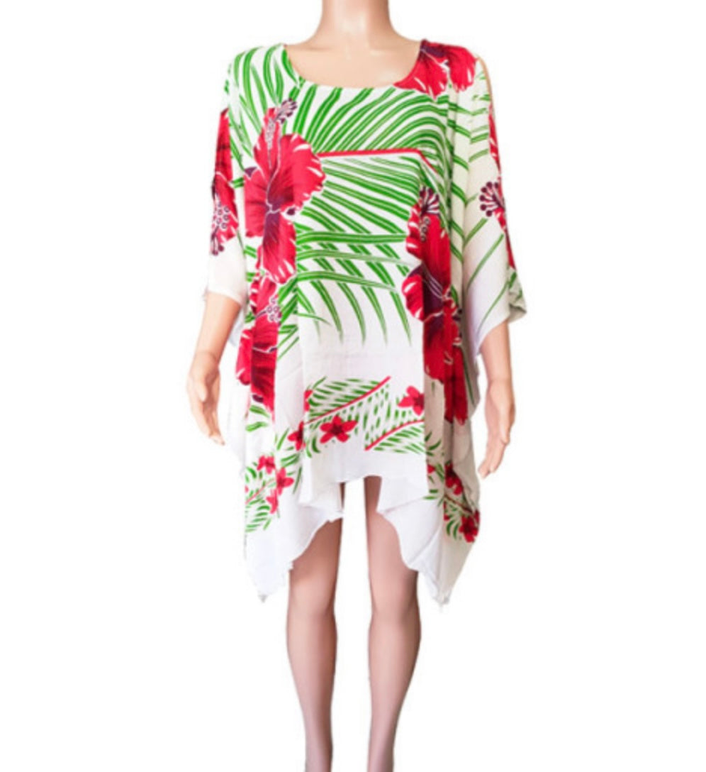 Tropical Hibiscus with Open Shoulder Poncho (One Size)