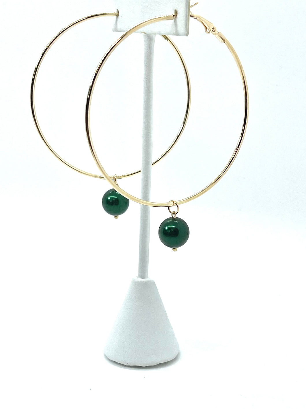 Hoop Earring with Emerald Green Pearl