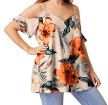 Load image into Gallery viewer, Hibiscus Cold Shoulder Blouse
