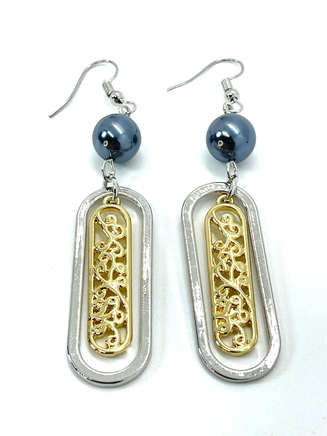Gold Vine with Silver Border Earrings